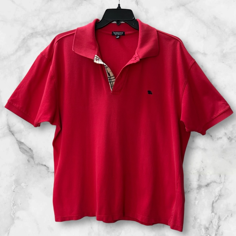 Men’s Burberry Red Cotton Pique’ Polo Shirt Classic Vintage Size XL - Picture 2 of 14